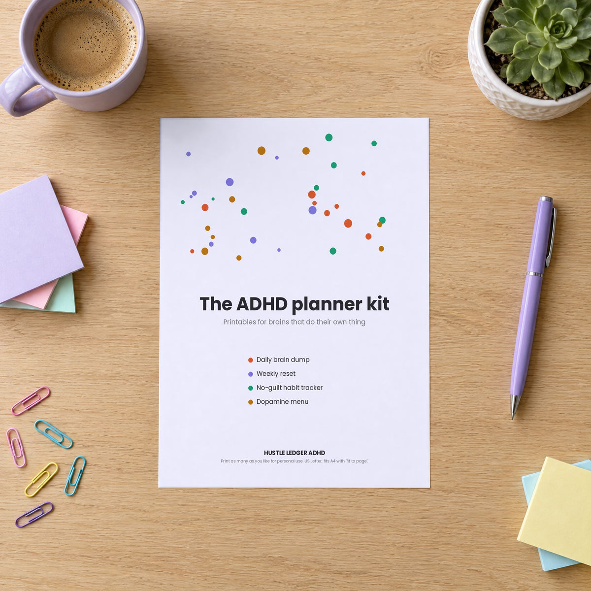 The ADHD Planner Kit printable on a desk