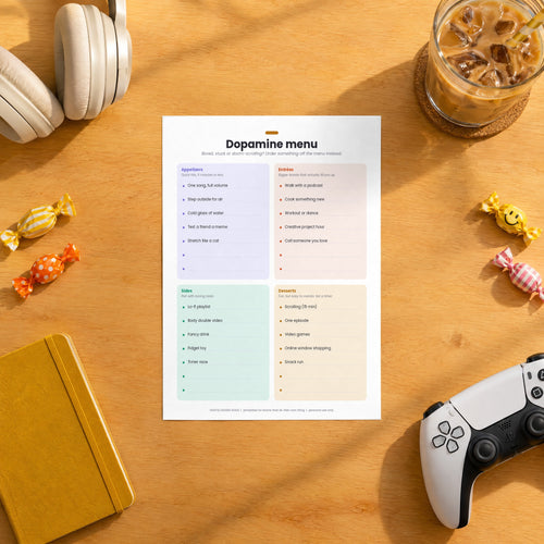 Dopamine Menu printable on a desk